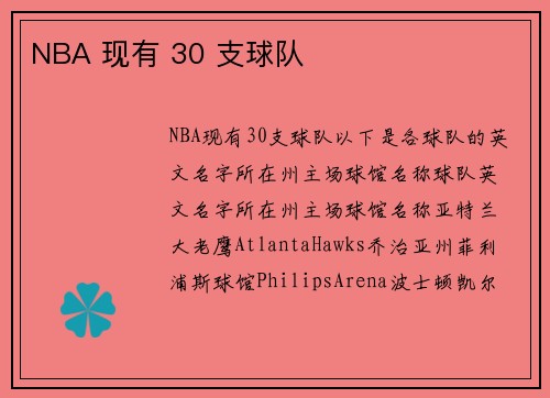 NBA 现有 30 支球队